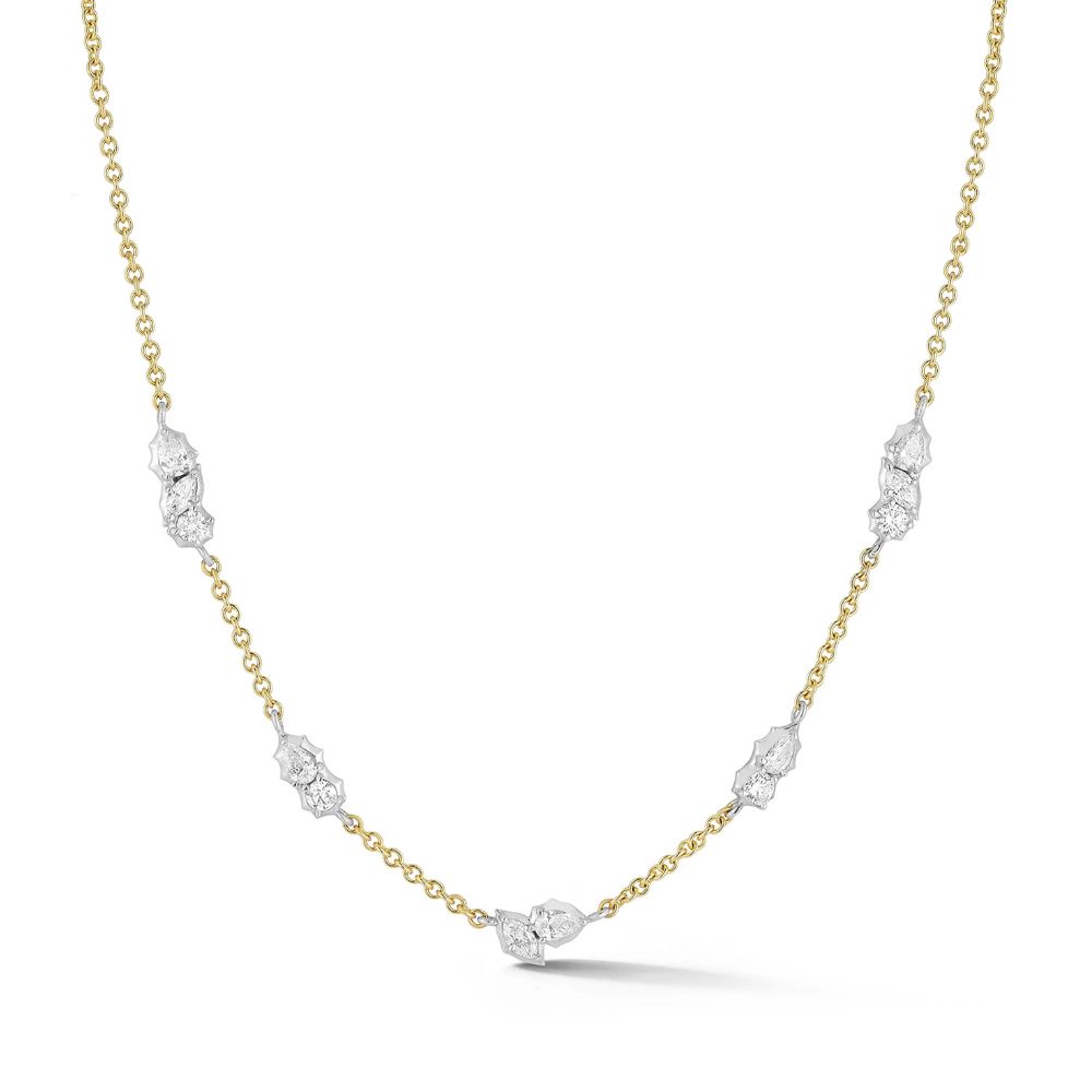 Jade Trau 18k Yellow Gold Diamond Posey Two-Tone Station Necklace